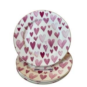 4 Grace Teaware Porcelain Pink & White Valentine's Day Heart 8in Salad Plates
